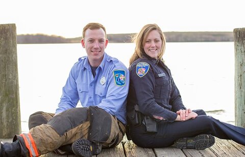 Police Officer & Firefighter Engagement Photos  ||   Alicia Wiley Photography  ||  Charm City Wed  ||  www.charmcitywed.com