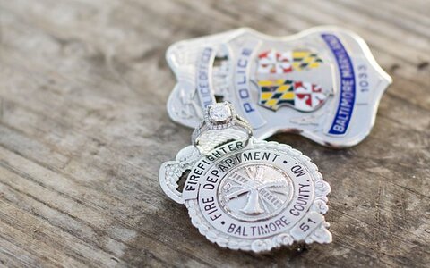 Police Officer & Firefighter Engagement Photos  ||   Alicia Wiley Photography  ||  Charm City Wed  ||  www.charmcitywed.com