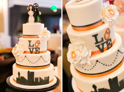 Orioles Themed Wedding cake ||  tPoz Photography  ||  Charm City Wed  ||  www.charmcitywed.com