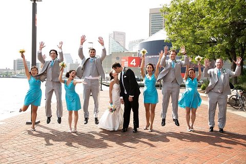 Wedding Party jumping  ||  Borrowed Blue Photography  ||  Charm City Wed  ||  www.charmcitywed.com