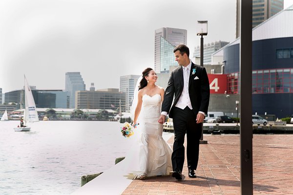 Bride & Groom along the Baltimore Waterfront  ||  Borrowed Blue Photography  ||  Charm City Wed  ||  www.charmcitywed.com