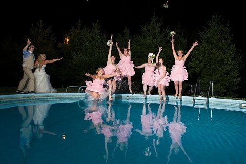 Wedding Party jumps in the pool  ||  Kathleen Hertel Photography  || Charm City Wed  ||  www.charmcitywed.com