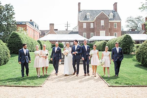bridal party at the William Paca House in Annapolis Maryland. Image by Tara & Renata