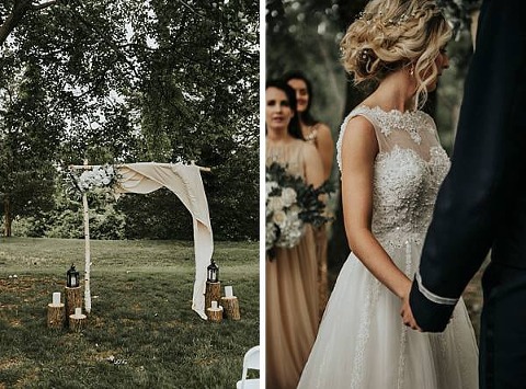 Ceremony alter and ceremony image taken in Bowe Maryland Backyard Wedding by We Are the Cashmans