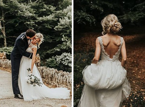 Open back wedding dress and a romantic wedding day portrait of Sadie & Paul for Charm City Wed Blog