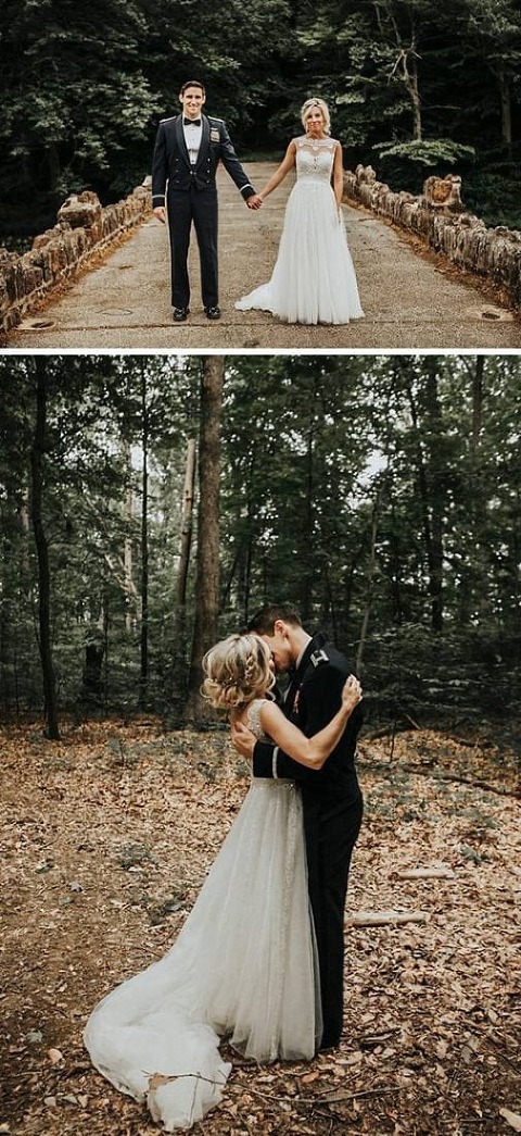 Wedding Day Picture taken in the woods of Bowie Maryland after the backyard wedding ceremony. 