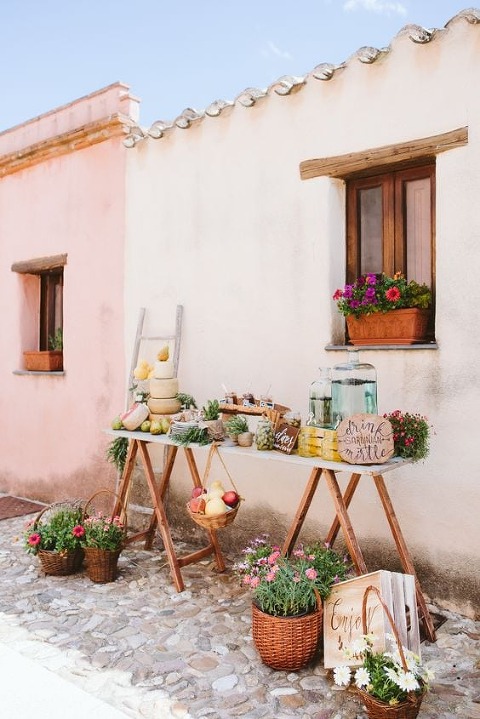 Maria Guenzi Photography l Charm City Wed l Potted Plants on Beverage Station